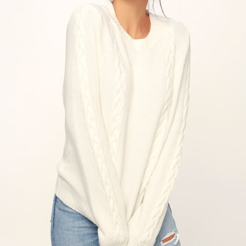 Lulus Keep It Toasty White Cable Knit Sweater - Size S